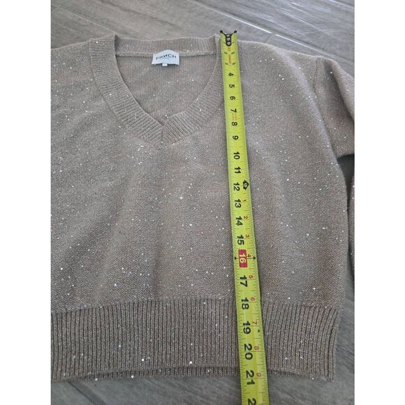 Women's FRNCH x Anthropologie V Neck Shine Pullover Sweater Shimmer Shine Greige - Picture 4 of 10
